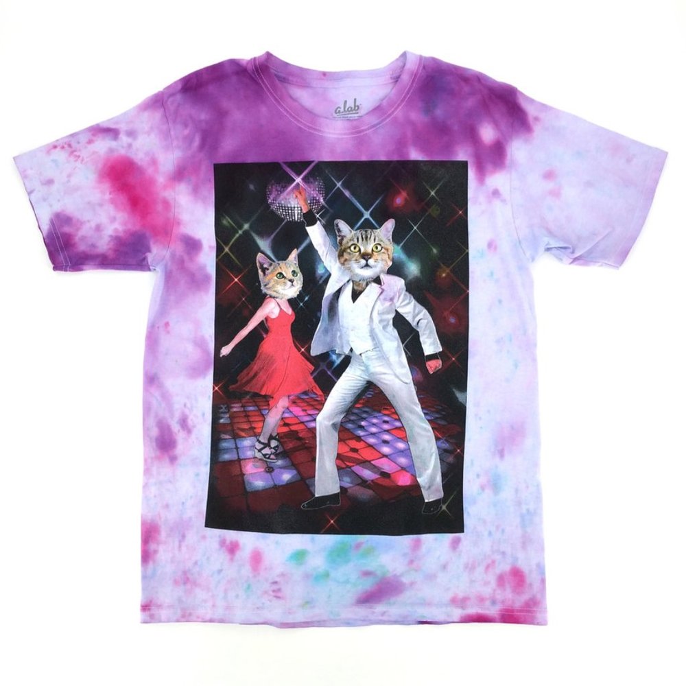 Disco Cat Custom Tie Dye Cute Funny T-Shirt M
